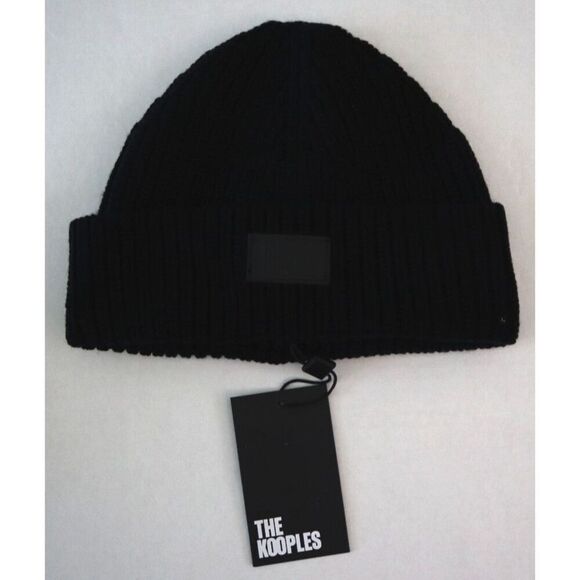 The Kooples AHHA27020K Women's O/S Comfort Fit Black Ribbed Wool Beanie Hat - Picture 1 of 9